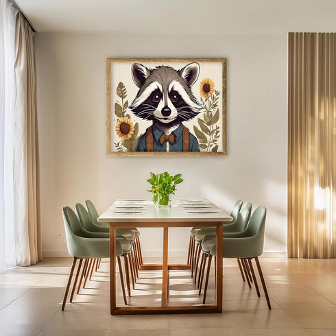 Posterizer 1 pcs- Cute raccoon with sunflowers arround it-Art for Animal Lovers-Floral Botanical Art- Gift for Men Women Teens-Living Room Bedroo...