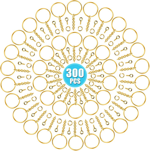 Keychain Rings for Crafts Gold, PAXCOO Key Chains Rings Kit includes 100Pcs Split Key Ring with Chain, 100pcs Jump Rings and 100pcs Screw Eye Pins...