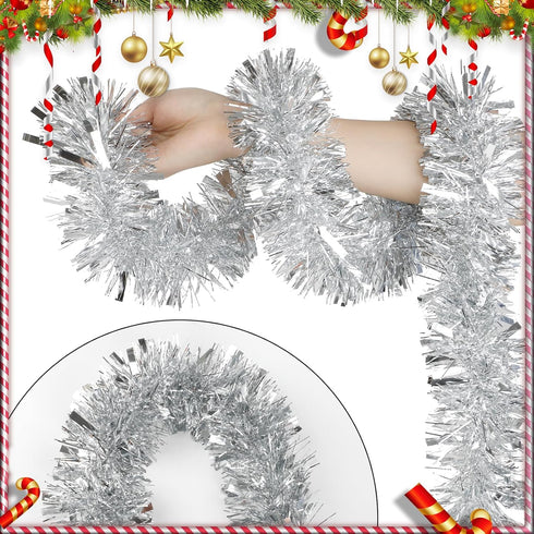 DECORA 33 Feet Silver Tinsel Garland, Christmas Metallic Hanging Tinsel Garland for Xmas Tree Home and Party Decoration...