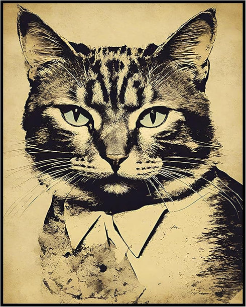 Posterizer 1 pcs-cute retro themed cat in clothes 2-Art for Animal Lovers-Retro Art-Decor for Home & Office- unframed wall art...