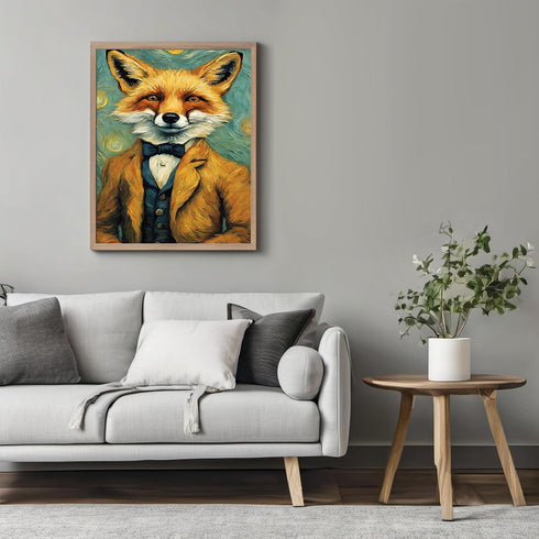 Posterizer 1 pcs- dapper classy fox wearing a bow and a coat-Art for Animal Lovers-Comedy Art-Gift for Art Lovers-Living Room Bedroom Decor- unfra...