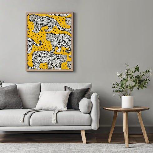 Posterizer 1 pcs- vibrant yellow background-black and withe leopards-Art for Animal Lovers-Abstract & Modern Art- Decor for Home & Office- unframe...