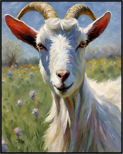 Posterizer 1 pcs- White goat with a background of purple flowers-Art for Animal Lovers-Floral Botanical Art- Gift for Men Women Teens-Living Room...