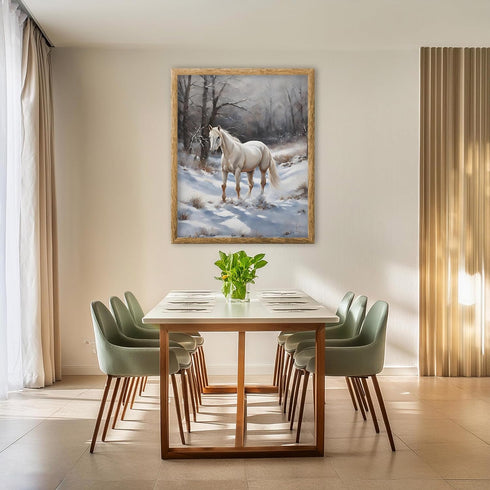 Posterizer 1 pcs-majestic horse in snowy winter scene-oil painting style-7-Art for Animal Lovers-Landscape & Nature Art-Decor for Home & Office- u...