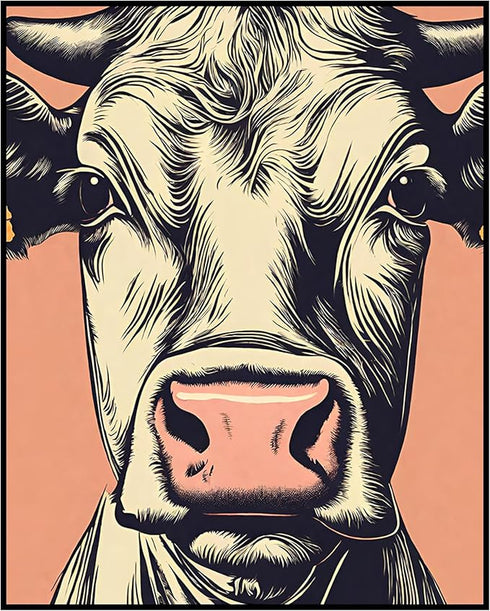 Posterizer 1 pcs-cute cow close up with peach tone background-Art for Animal Lovers-GIft for Men Women Teens-Decor for Home & Office- unframed wal...