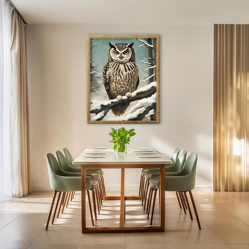 Posterizer 1 pcs-owl in nature-winter snowy scene in oil painting style-10-Art for Animal Lovers-Landscape & Nature Art-Decor for Home & Office- u...