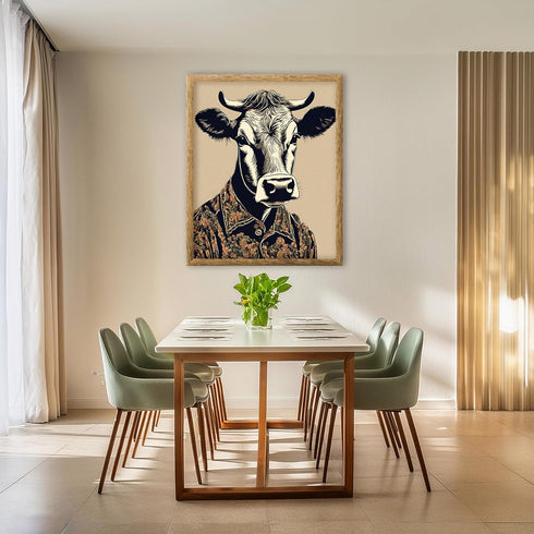 Posterizer 1 pcs-serious cow wearing chic clothes-Art for Animal Lovers-Abstract & Modern Art-Decor for Home & Office- unframed wall art...