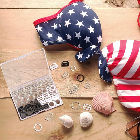 WILLBOND 240 Pcs Swimsuit Bra Strap Hooks Bra Strap Slide Rings Replacement Slider for Swimsuit Tops and Lingerie, 3 Styles, 2 Sizes...