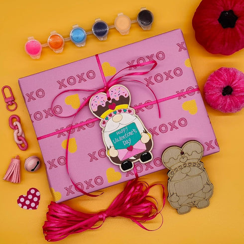 48 Pieces Valentines Wooden Gnome Craft Kits Unfinished Wood Gnome Cutout Slices Ornament Blanks Hanging for Valentine's Day Dwarf DIY Craft Makin...