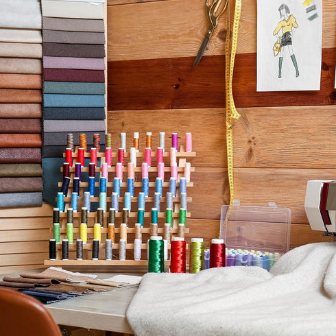 HARFINGTON 2pcs 12 Spools Small Foldable Wooden Thread Rack Thread Holder Sewing Embroidery Thread Organizer Hair braiding Rack for Sewing Braidin...