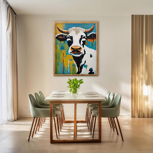Posterizer 1 pcs- black and white cow with oil painting style background-Art for Animal Lovers-Abstract & Modern Art- Decor for Home & Office- unf...