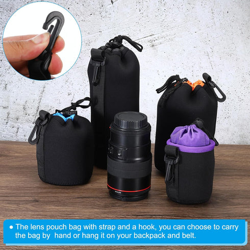 PATIKIL Camera Lens Bag, 3 Pcs 3.9" ID x 9.8" H Drawstring Lens Pouch with Thick Protective Neoprene, Lens Case for DSLR Camera Lens, Water Coffee...