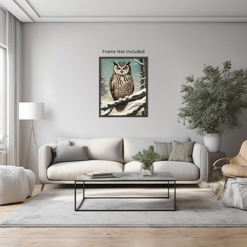 Posterizer 1 pcs-owl in nature-winter snowy scene in oil painting style-10-Art for Animal Lovers-Landscape & Nature Art-Decor for Home & Office- u...
