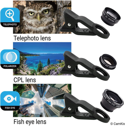 CAMKIX Bluetooth Camera Shutter Remote Control for Smartphones and 5 in 1 Universal Lens KIT - Create Amazing Photos and Selfies (5IN1 Universal L...