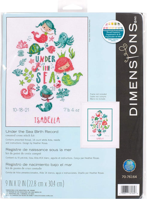 Dimensions 70-76164 Under The Sea Baby Birth Record Counted Cross Stich Kit, 14 White Aida, 9'' x 12'...