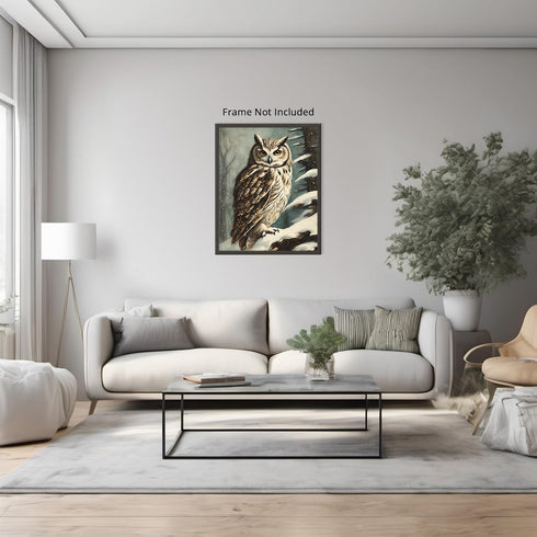 Posterizer 1 pcs-owl in nature-winter snowy scene in oil painting style-8-Art for Animal Lovers-Landscape & Nature Art-Decor for Home & Office- un...
