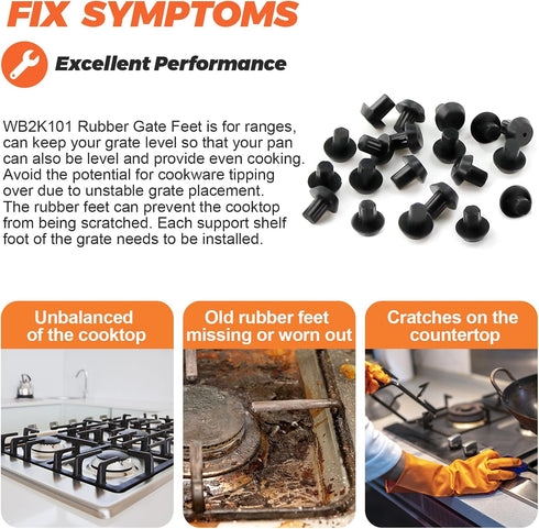 20Pcs WB2K101 Rubber Feet Range Burner Rubber Grate Feet fit for GE Kenmore Range Burner Cooktop Grate, 3/16" Hole Gas Stove Top Grate Feet Replac...