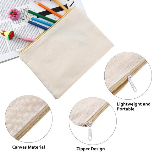 10 Pieces Cosmetic Bag Multipurpose Makeup Bag with Zipper Cotton Canvas Bag Travel Toiletry Pouch DIY Craft Bag (L, Beige)...