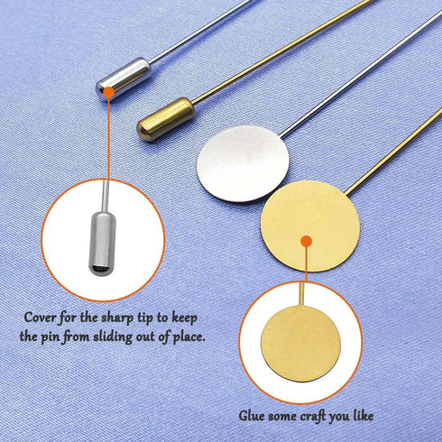 60Pcs Flat Round Tray Lapel Pin,Stainless Steel Safety Pins Stick Pins Brooch Pin Needle Suit Tie Hat pin Scarf Badge for DIY Costume Jewelry Maki...