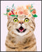 Posterizer 1 pcs-Excited Cat With Flower Crown Cute Print-Art for Animal Lovers-Floral Botanical Art-Gifts for Women-Living Room Bedroom Decor- un...