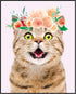 Posterizer 1 pcs-Excited Cat With Flower Crown Cute Print-Art for Animal Lovers-Floral Botanical Art-Gifts for Women-Living Room Bedroom Decor- un...