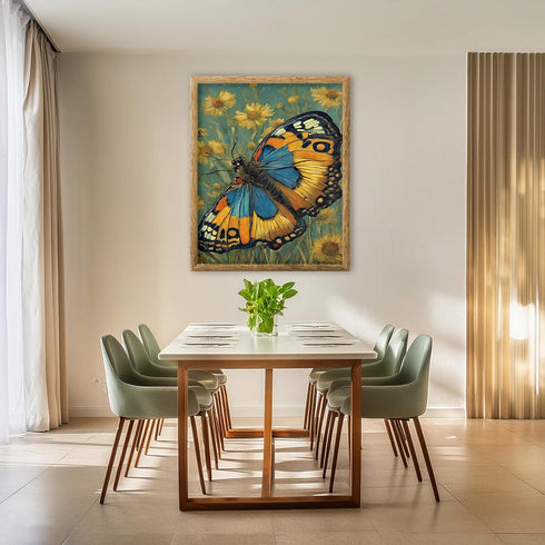 Posterizer 1 pcs- yellow and blue butterfly on wild white flowers-Art for Animal Lovers-Gift for Art Lovers-Living Room Bedroom Decor- unframed wa...