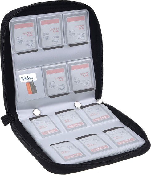 Memory Card Case - Fits up to 88x SD, SDHC, Micro SD, Mini SD and 4X CF - Holder with 88 Slots (8 Pages) - for Storage and Travel - Microfiber Cle...