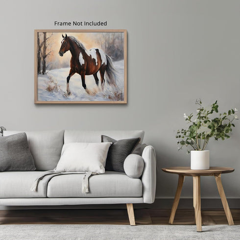 Posterizer 1 pcs-majestic horse in snowy winter scene-oil painting style-2-Art for Animal Lovers-Landscape & Nature Art-Decor for Home & Office- u...