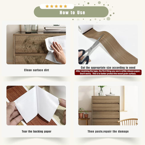 Wood Grain Tape, 2.4" X15', Self Adhesive Wood Grain Repair Patch for Tables, Chairs, DIY,Baseboards, Doors, Windows, Floors and Furniture Renovat...