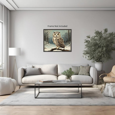 Posterizer 1 pcs-owl in nature-winter snowy scene in oil painting style-5-Art for Animal Lovers-Landscape & Nature Art-Decor for Home & Office- un...