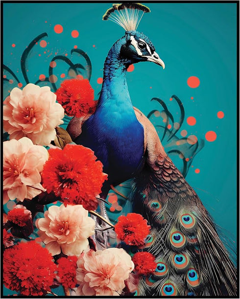 Posterizer 1 pcs-beautiful peacock bird with flowers collage-Art for Animal Lovers-Landscape & Nature Art-Gift For Animal Lovers- UNFRAMED Wall Ar...