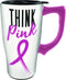 Spoontiques Think Pink Ceramic Travel Mug, White, 16 ounce...