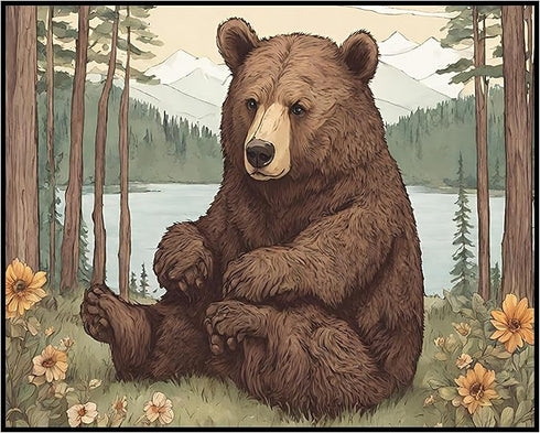 Posterizer 1 pcs- Cute bear sitting on the ground in nature-Art for Animal Lovers-Landscape & Nature Art- Gift for Men Women Teens-Living Room Be...
