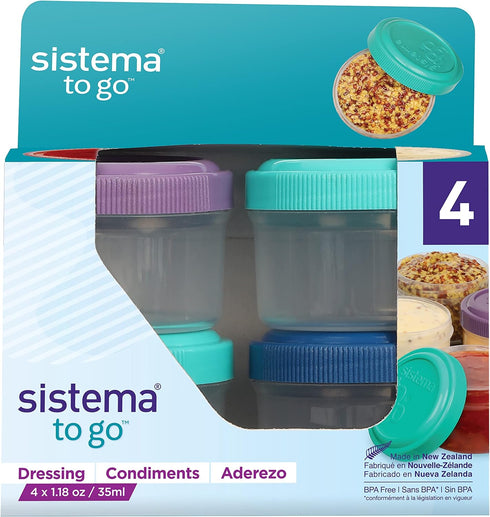 Sistema 4-Piece Salad Dressing and Condiment Containers with Lids for Lunch...