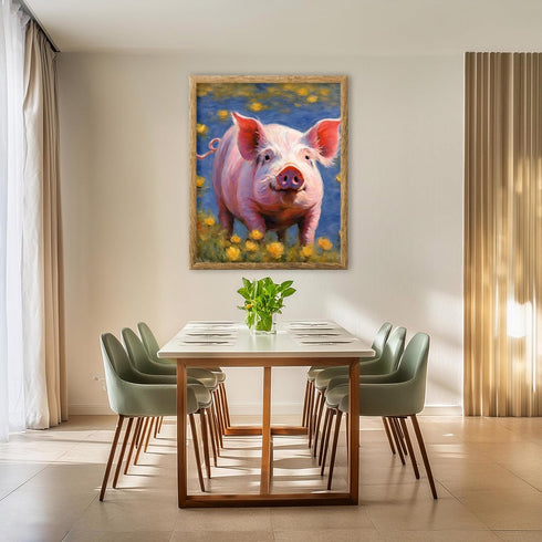 Posterizer 1 pcs- Cute pig walking between yellow flowers-Art for Animal Lovers-Floral Botanical Art- Gift for Men Women Entrepreneur Teens-Living...