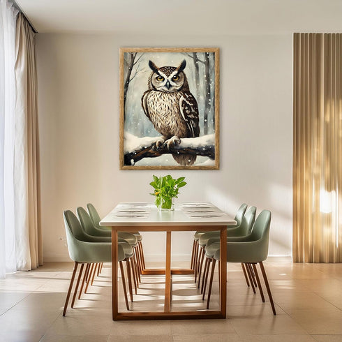 Posterizer 1 pcs-owl in nature-winter snowy scene in oil painting style-12-Art for Animal Lovers-Landscape & Nature Art-Decor for Home & Office- u...