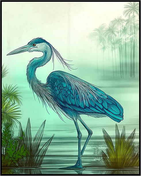 Posterizer 1 pcs-detailed depiction of a blue heron bird -2-Art for Animal Lovers Gift for Art Lovers Decorations for Bedroom, Office, Living Room...