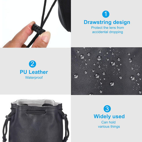 PATIKIL Soft Drawstring Lens Case, Lens Pouch Bag with Cotton Pad 3.94" x 3.94" Thick Fleece Cloth Camera Lens Bag for SLR Lens Water Cups Black...
