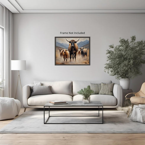 Posterizer 1 pcs- A group of brown bull in a desert-Art for Animal Lovers-Landscape & Nature Art- Gift for Men Women Entrepreneur Teens-Living Roo...
