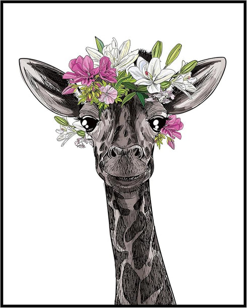 Posterizer 1 pcs-Baby Giraffe With Flower Crown Cute Print-Art for Animal Lovers-Floral Botanical Art-Gifts for Women-Living Room Bedroom Decor- u...