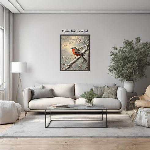 Posterizer 1 pcs-little bird in snowy winter scene-oil painting style -8-Art for Animal Lovers-Landscape & Nature Art-Decor for Home & Office- unf...