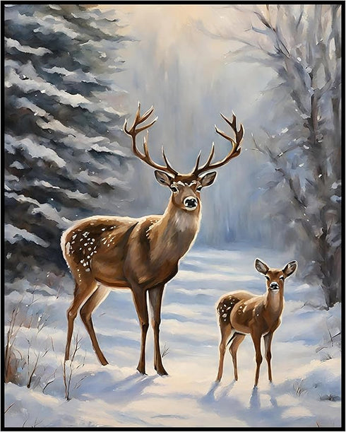 Posterizer 1 pcs-majestic deer in snowy winter scene-oil painting style-11-Art for Animal Lovers-Landscape & Nature Art-Decor for Home & Office- u...
