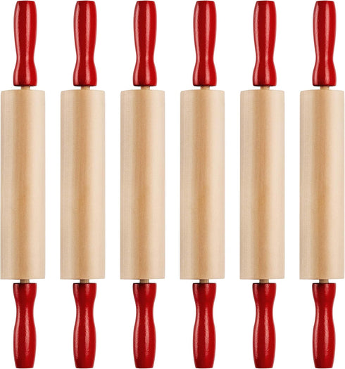 Mini Rolling Pin 7.5 Inch (6 Pack) Kids Rolling Pin Set for Play Dough Accessories Small Pin for Dough - Wooden Rolling Pins For Baking With Handl...