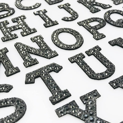 Woohome 26PCS Iron On Patch Rhinestone A-Z Black Pearl Patch Bling Letter Applique Rhinestone Pearl English Letter Sew On Patches Glitter Alphabet...