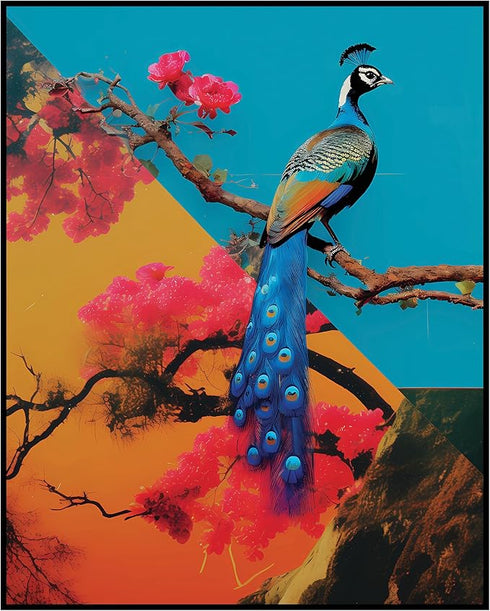 Posterizer 1 pcs-beautiful peacock bird with landscapes collage-Art for Animal Lovers-Landscape & Nature Art-Gift For Animal Lovers- UNFRAMED Wall...