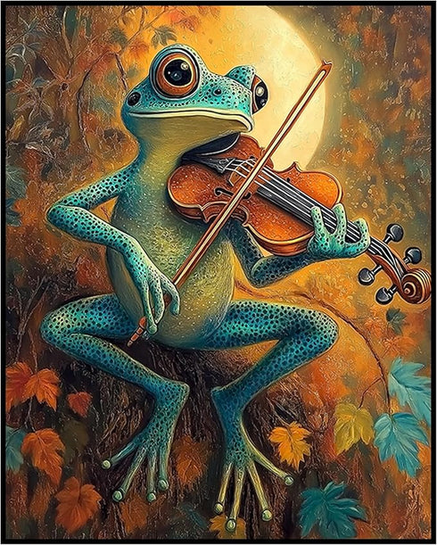 Posterizer 1 pcs-whimsical forest scene-frog playing music 1-Art for Animal Lovers-Fantasy & Fiction Art-Gift for Daughter, Son, Kids- unframed wa...