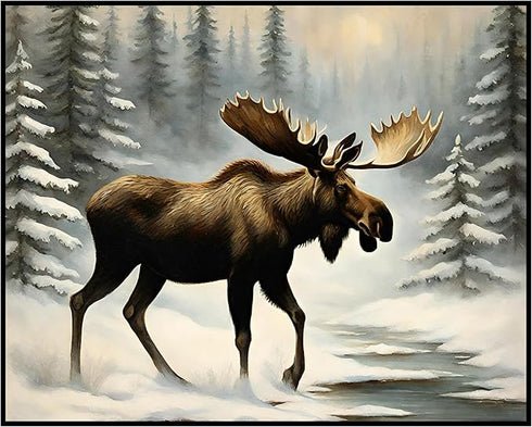 Posterizer 1 pcs-beautiful moose in snowy winter nature 3-Art for Animal Lovers-Landscape & Nature Art-Decor for Home & Office- unframed wall art...