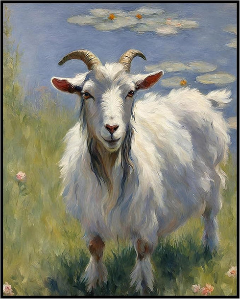 Posterizer 1 pcs- Oil painting style print of a white goat-Art for Animal Lovers-Floral Botanical Art- Gift for Men Women Entrepreneur Teens-Livin...