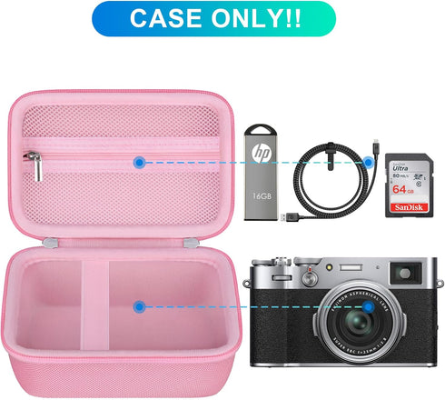 BOVKE Carrying Case Compatible with Fujifilm X100VI / X100V Digital Camera, Extra Mesh Pocket for Charging Cables, Pink...