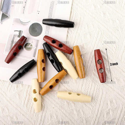 AUEAR, 40 Pack 50mm Wood Horn Toggle Buttons 2 Holes Wood Button for DIY Coat Clothes Decoration...